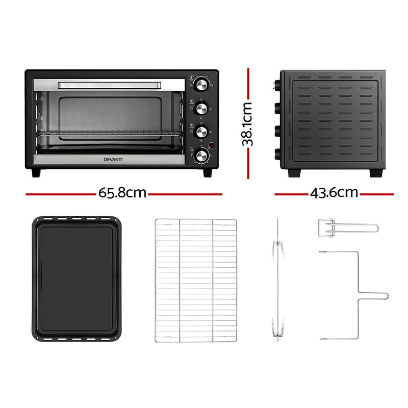 Danoz Direct Kitchen Smart - Devanti 60L Convection Oven Electric Fryer Ovens 2000W - danozdirect