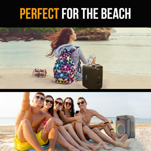 Danoz Direct - M&B Portable Splash Proof 80W Bluetooth Party Speaker, IPX4, TWS Pairing, Multi - Input, Lithium Battery, RGB, USB Charging - danozdirect