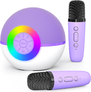 Danoz Direct - Mini Karaoke Machine - 2x Wireless Microphones Portable Bluetooth Speaker Purple - danozdirect