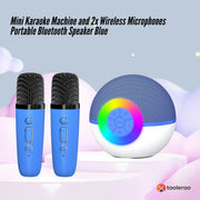 Danoz Direct - Mini Karaoke Machine and 2x Wireless Microphones Portable Bluetooth Speaker Blue - danozdirect