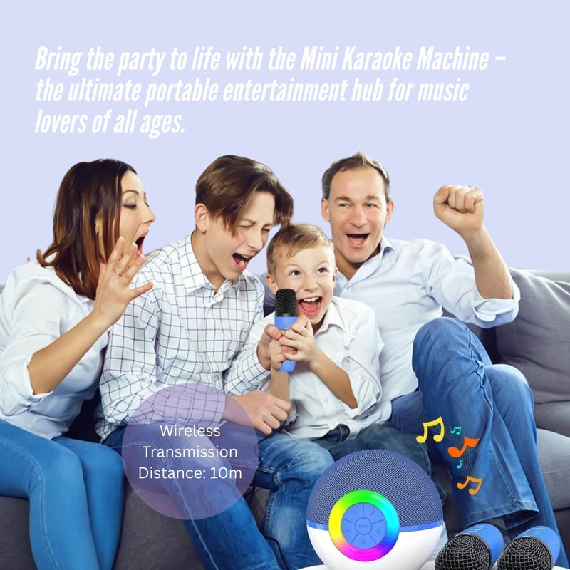 Danoz Direct - Mini Karaoke Machine and 2x Wireless Microphones Portable Bluetooth Speaker Blue - danozdirect