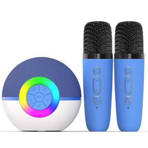 Danoz Direct - Mini Karaoke Machine and 2x Wireless Microphones Portable Bluetooth Speaker Blue - danozdirect