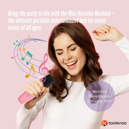 Danoz Direct - Mini Karaoke Machine and 2x Wireless Microphones Portable Bluetooth Speaker Pink - danozdirect