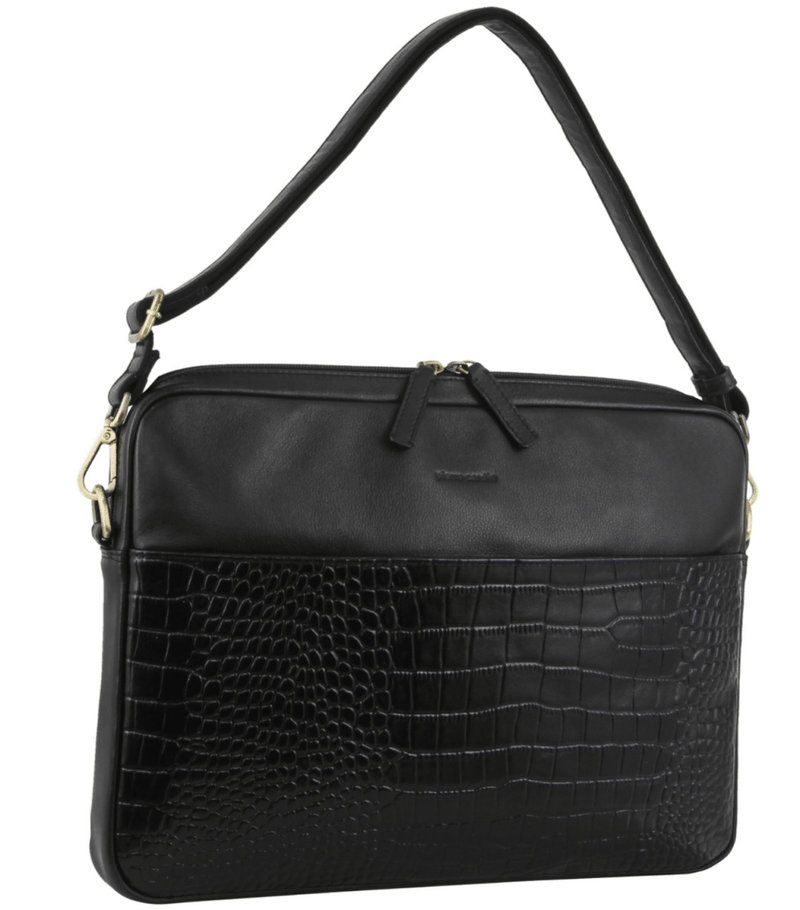 Danoz Direct - Pierre Cardin Croc - Embossed Leather Business Computer Laptop Bag - Black - danozdirect