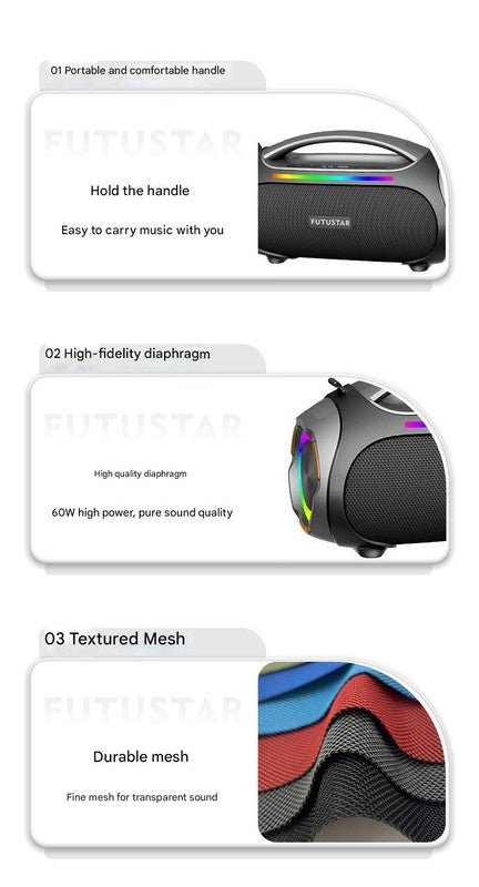 Danoz Direct - Portable Bluetooth 5.3 Speaker - 60W Powerful Sound, RGB Lights, Multiple Inputs(Red) - danozdirect