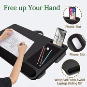 Danoz Direct - Portable Laptop Desk with Device Ledge, Mouse Pad and Phone Holder for Home Office (Black, 43cm) - danozdirect