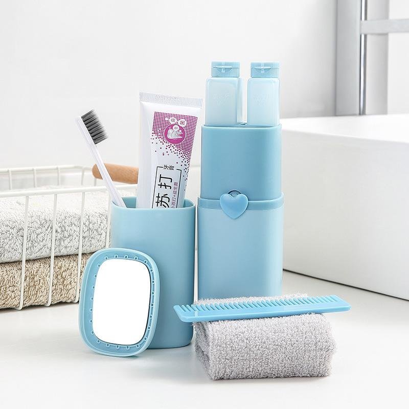 Danoz Direct - Portable Toothbrush Holder Tooth Mug Toothpaste Cup Bath Travel Box Accessories Set Blue - danozdirect