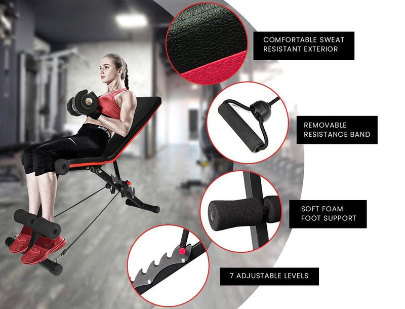 Danoz Direct - PROFLEX Weight Bench Workout Gym Press Adjustable Lifting Fitness Folding Bands - danozdirect