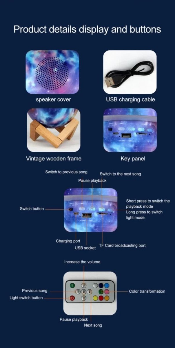 Danoz Direct - Purle And Blue 3D Saturn Ring Bluetooth Speaker with Adjustable LED Lights, HiFi Bass, USB Charging, and Immersive Sound for Home and Desktop Use - danozdirect