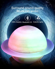 Danoz Direct - Purle And Blue 3D Saturn Ring Bluetooth Speaker with Adjustable LED Lights, HiFi Bass, USB Charging, and Immersive Sound for Home and Desktop Use - danozdirect