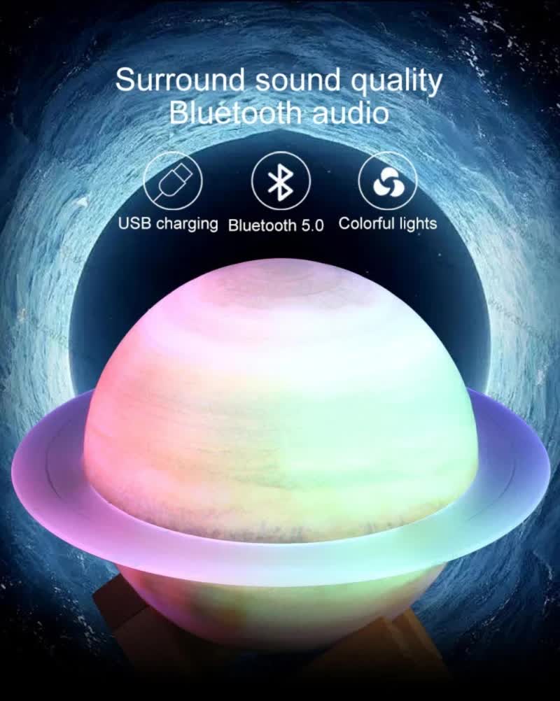 Danoz Direct - Purle And Blue 3D Saturn Ring Bluetooth Speaker with Adjustable LED Lights, HiFi Bass, USB Charging, and Immersive Sound for Home and Desktop Use - danozdirect