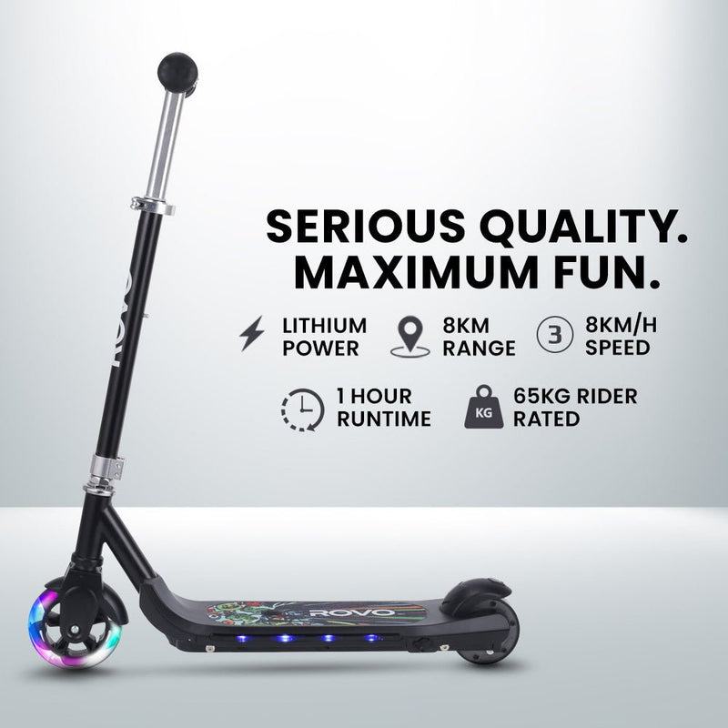 Danoz Direct - ROVO KIDS WhizKid Electric Scooter, Ages 5 - 11, Adjustable Height, Lithium Battery, Brushless Motor, Black - danozdirect