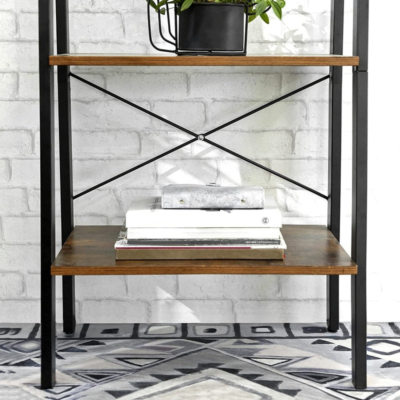 Danoz Direct - Rustic brown and black steel Metal Frame 4 Tier bookshelf - danozdirect