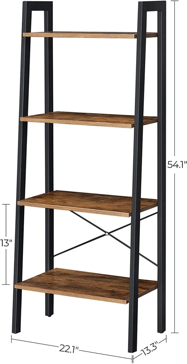 Danoz Direct - Rustic brown and black steel Metal Frame 4 Tier bookshelf - danozdirect
