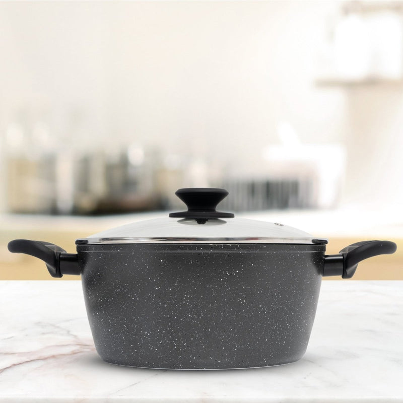 Danoz Direct - Stone Chef Forged Casserole With Lid Cookware Kitchen Black 24cm - danozdirect