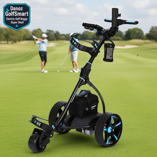 Danoz Direct - THOMSON Golf Buggy Electric Trolley Automatic Motorised Foldable Cart LED Black - danozdirect