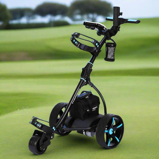 Danoz Direct - THOMSON Golf Buggy Electric Trolley Automatic Motorised Foldable Cart LED Black - danozdirect