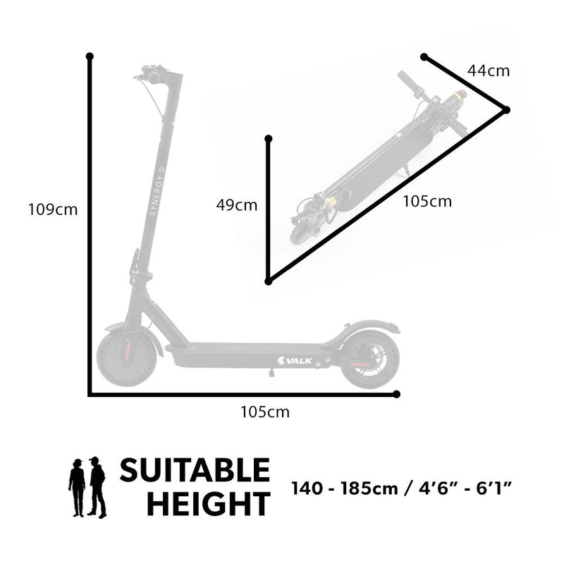 Danoz Direct - VALK 400W Electric Scooter, 37V Folding E - Scooter with Suspension, for Adults, Synergy 5 MkII Black - danozdirect