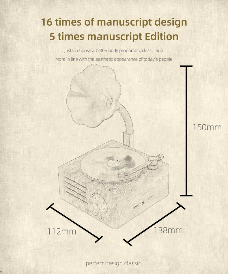 Danoz Direct - Vintage Gramophone Bluetooth Speaker - Retro Wireless Music Player with Classic Design - danozdirect