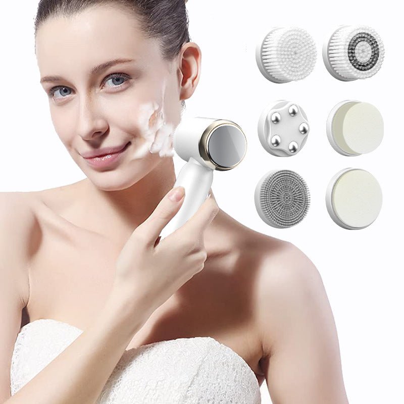 Danoz Direct - White 6 - in - 1 Electric Facial Cleansing Brush Set - Rechargeable & Waterproof - danozdirect