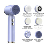Danoz Direct - White 6 - in - 1 Electric Facial Cleansing Brush Set - Rechargeable & Waterproof - danozdirect