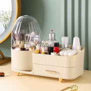 Danoz Direct - White Rotating Makeup Organizer Box - Multi - Compartment Cosmetic Storage with Dustproof Cover - danozdirect