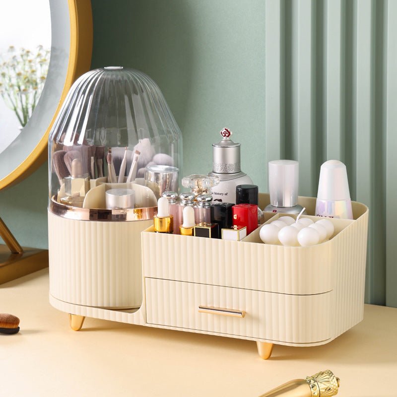 Danoz Direct - White Rotating Makeup Organizer Box - Multi - Compartment Cosmetic Storage with Dustproof Cover - danozdirect