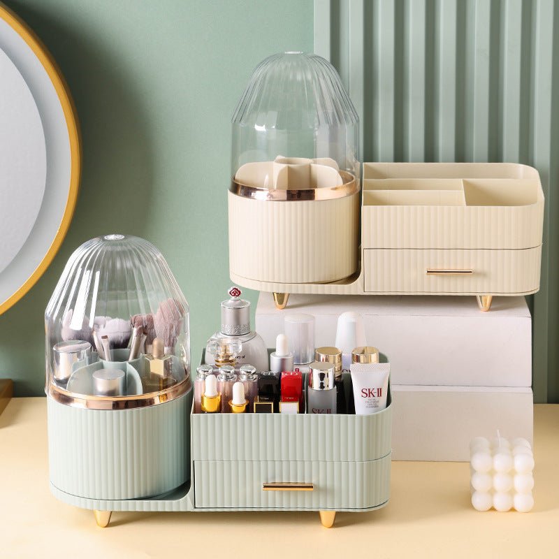 Danoz Direct - White Rotating Makeup Organizer Box - Multi - Compartment Cosmetic Storage with Dustproof Cover - danozdirect