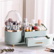 Danoz Direct - White Rotating Makeup Organizer Box - Multi - Compartment Cosmetic Storage with Dustproof Cover - danozdirect