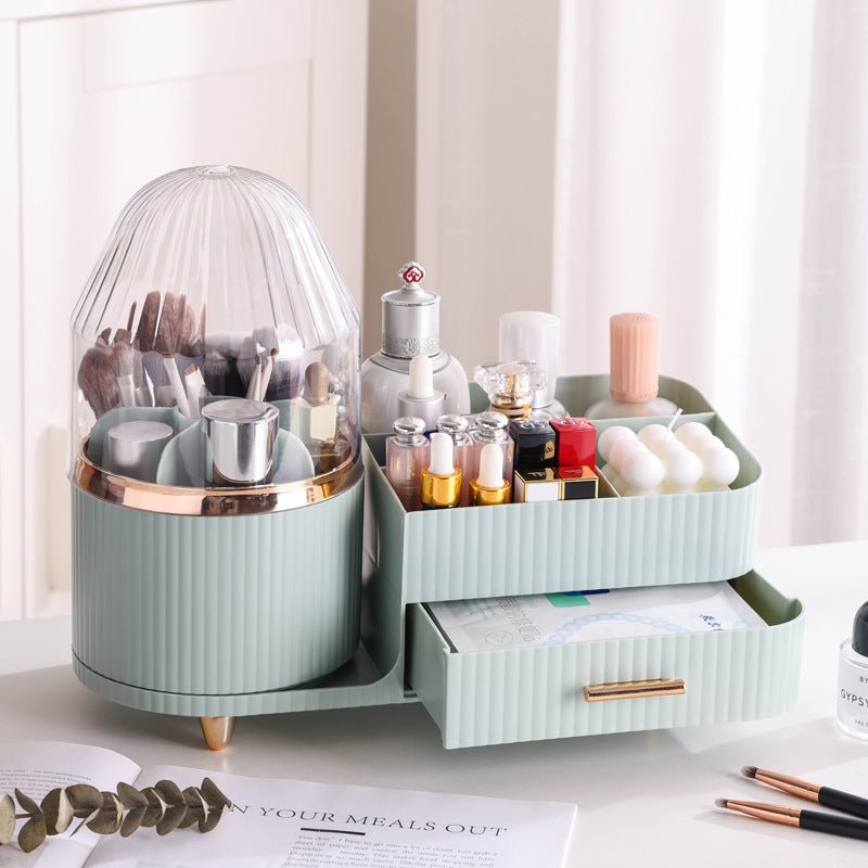 Danoz Direct - White Rotating Makeup Organizer Box - Multi - Compartment Cosmetic Storage with Dustproof Cover - danozdirect