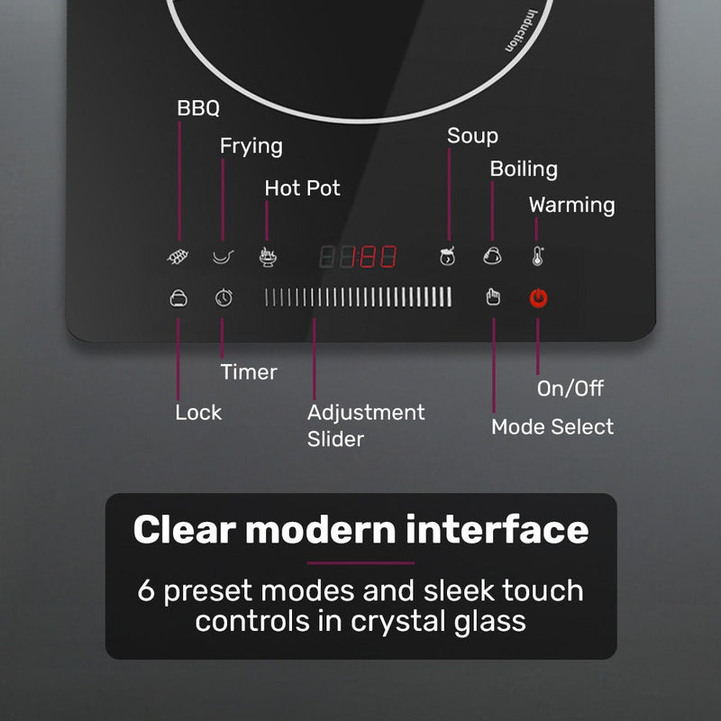 Danoz EUROCHEF Induction Cooktop, 2000W, 9 Heat Levels, Fast Electric Portable Cooker, Touch Controls with Slider - danozdirect