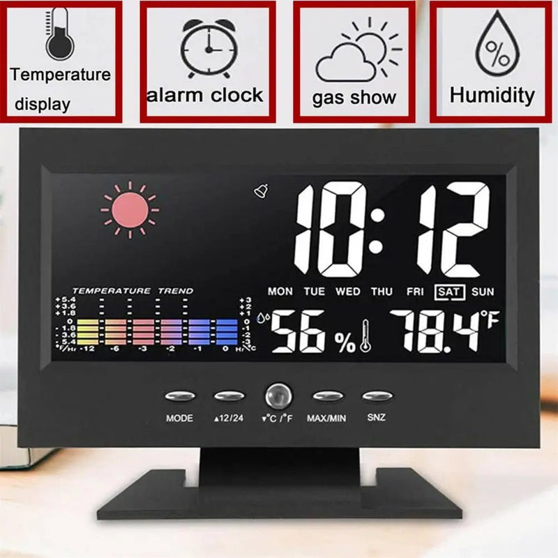 Danoz Exclusive - Digital Alarm Clock With Backlight, Electronic Desktop Temperature Humidity Monitor,12/24H Digital Desk Clock With Snooze - danozdirect