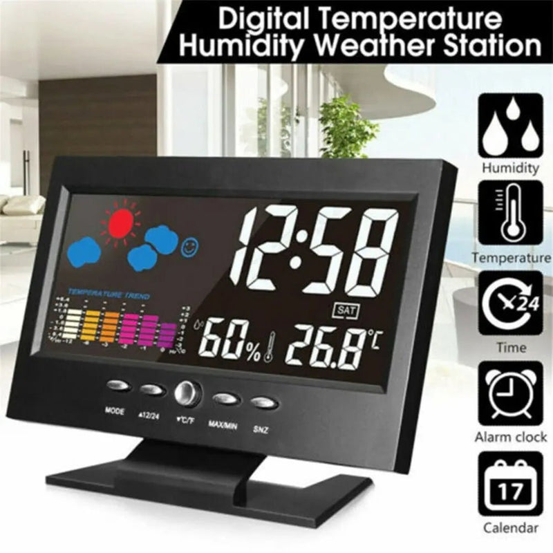 Danoz Exclusive - Digital Alarm Clock With Backlight, Electronic Desktop Temperature Humidity Monitor,12/24H Digital Desk Clock With Snooze - danozdirect