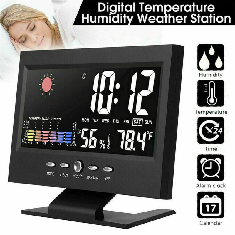 Danoz Exclusive - Digital Alarm Clock With Backlight, Electronic Desktop Temperature Humidity Monitor,12/24H Digital Desk Clock With Snooze - danozdirect