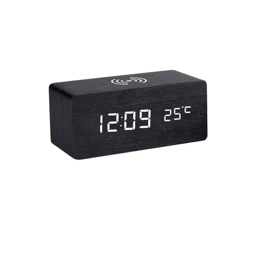 Danoz Exclusive - Digital Alarm Clock Wooden Temperature And Humidity Alarm Clock LED Electronic Clock Smartphone Wireless Charger - danozdirect