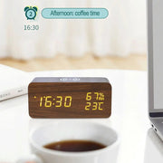 Danoz Exclusive - Digital Alarm Clock Wooden Temperature And Humidity Alarm Clock LED Electronic Clock Smartphone Wireless Charger - danozdirect