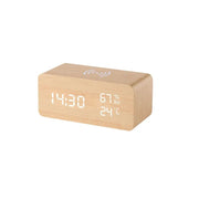 Danoz Exclusive - Digital Alarm Clock Wooden Temperature And Humidity Alarm Clock LED Electronic Clock Smartphone Wireless Charger - danozdirect