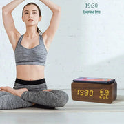 Danoz Exclusive - Digital Alarm Clock Wooden Temperature And Humidity Alarm Clock LED Electronic Clock Smartphone Wireless Charger - danozdirect