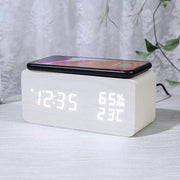 Danoz Exclusive - Digital Alarm Clock Wooden Temperature And Humidity Alarm Clock LED Electronic Clock Smartphone Wireless Charger - danozdirect