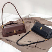 Danoz Fashion - Beige Elegant Vintage Baguette Shoulder Bag - Chic PU Leather Underarm Purse with Gold Clasp - danozdirect