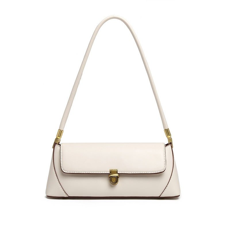 Danoz Fashion - Beige Elegant Vintage Baguette Shoulder Bag - Chic PU Leather Underarm Purse with Gold Clasp - danozdirect