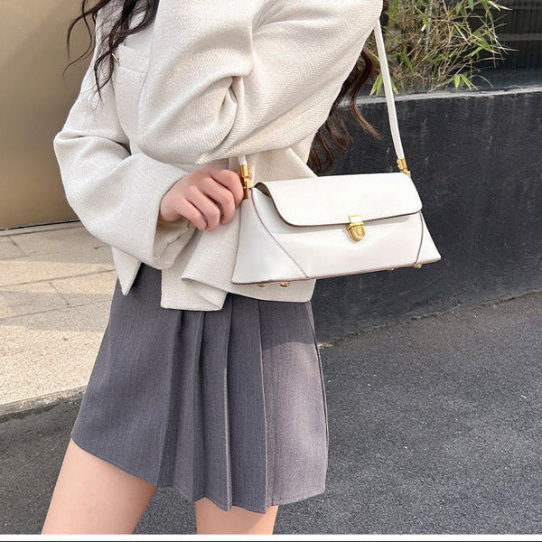 Danoz Fashion - Beige Elegant Vintage Baguette Shoulder Bag - Chic PU Leather Underarm Purse with Gold Clasp - danozdirect