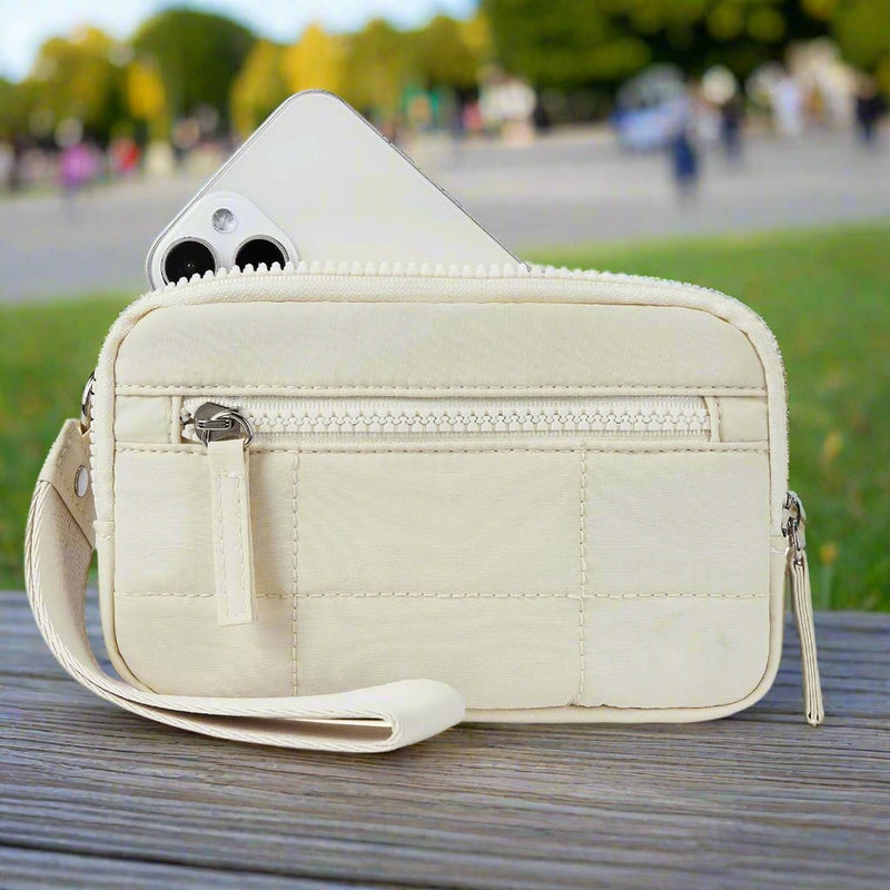 Danoz Fashion - Beige RFID Blocking Nylon Wristlet Clutch Wallet - Compact Waterproof Pouch with Card Slots & ID Window - danozdirect