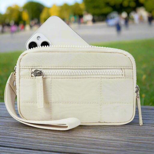 Danoz Fashion - Beige RFID Blocking Nylon Wristlet Clutch Wallet - Compact Waterproof Pouch with Card Slots & ID Window - danozdirect