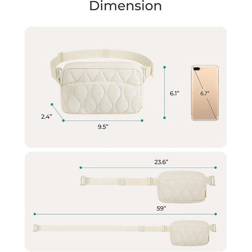 Danoz Fashion - Beige Stylish Quilted Belt Bag - Lightweight Nylon Crossbody Fanny Pack - danozdirect