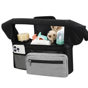 Danoz Fashion - Black and Gray Stitching Universal Stroller Organiser Caddy with Insulated Cup Holders and Detachable Wristlet - danozdirect
