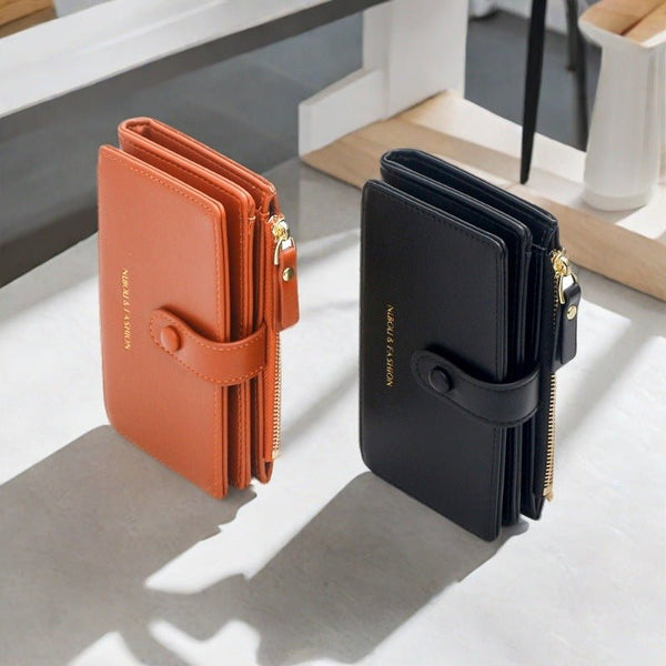 Danoz Fashion - Black Compact Bifold Wallet for Women - High Capacity PU Leather Purse with Zipper Coin Pocket - danozdirect