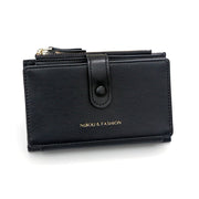Danoz Fashion - Black Compact Bifold Wallet for Women - High Capacity PU Leather Purse with Zipper Coin Pocket - danozdirect