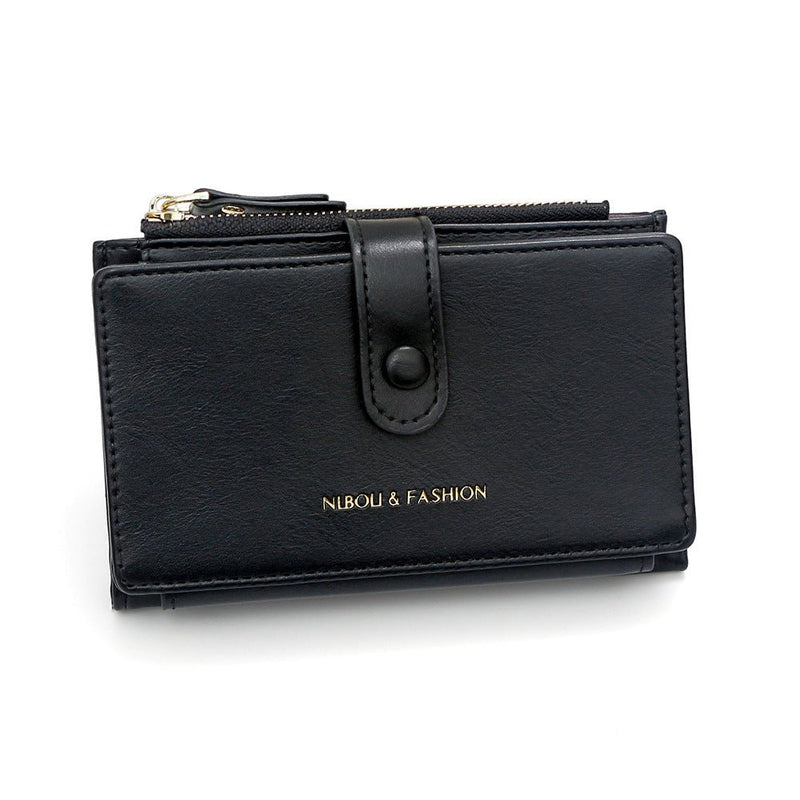 Danoz Fashion - Black Compact Bifold Wallet for Women - High Capacity PU Leather Purse with Zipper Coin Pocket - danozdirect