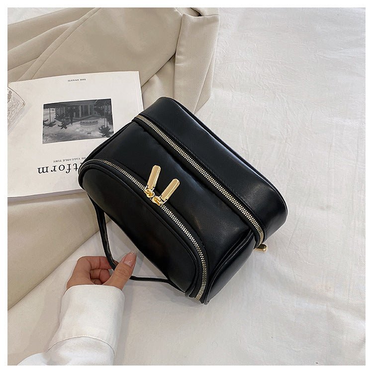 Danoz Fashion - Black Large Capacity Double Layer PU Leather Makeup Bag - Portable Travel Cosmetic Organizer Case - danozdirect